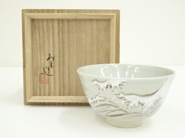 JAPANESE TEA CEREMONY / KYO WARE TEA BOWL CHAWAN / IROE WAVE / ARTISAN WORK